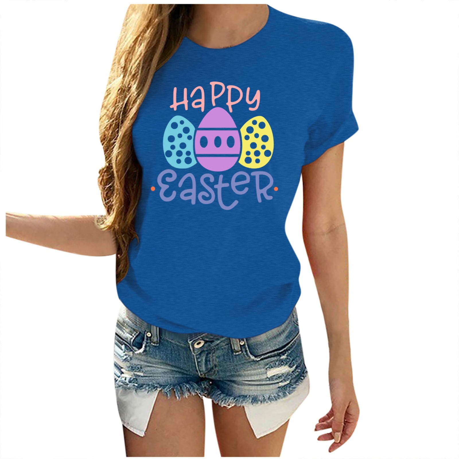 Happy Easter T Shirt For Women Bunny Graphic Tees Casual Easter Eggs ...
