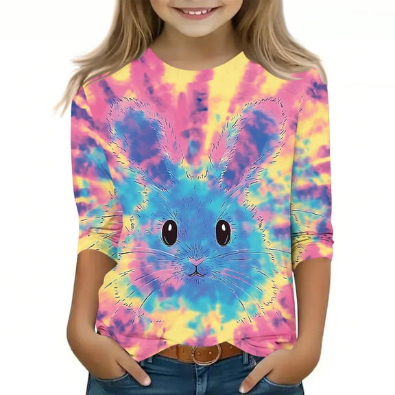 Happy Easter T Shirt Toddler Boys Girls Funny Rabbit Graphic Printed Tee Cute Easter Casual 3/4 Sleeve Gift Tops Multicolor 4-5 Years