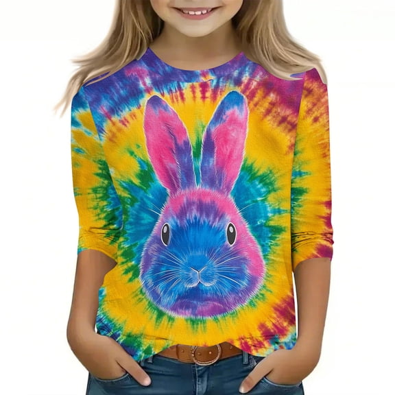 Happy Easter T Shirt Toddler Boys Girls Funny Rabbit Graphic Printed Tee Cute Easter Casual 3/4 Sleeve Gift Tops Multicolor 4-5 Years
