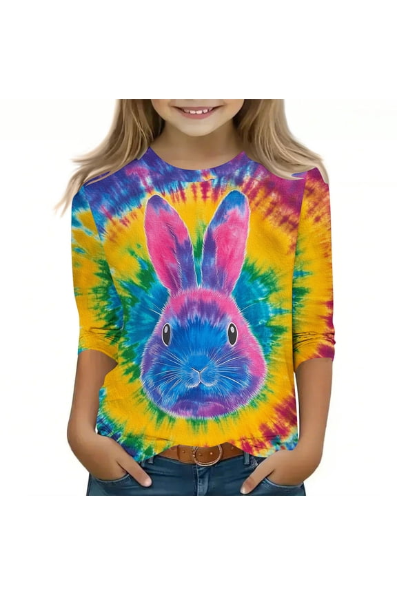 Happy Easter T Shirt Toddler Boys Girls Funny Rabbit Graphic Printed Tee Cute Easter Casual 3/4 Sleeve Gift Tops Multicolor 4-5 Years