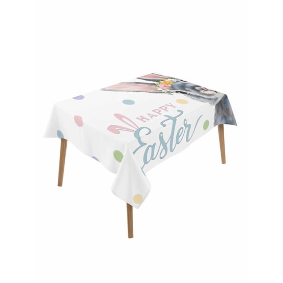 Happy Easter Table Cloth, Waterproof Tablecloth for Rectangle Tables, Spring Rabbits Polka Dots Watercolor Reusable Washable Fabric Table Cover for Restaurant Kitchen Dining Tables 52"x70"