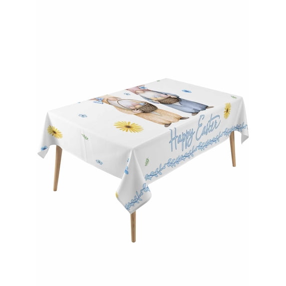Happy Easter Table Cloth, Waterproof Tablecloth for Rectangle Tables, Watercolor Floral Gnomes Eggs Basket Spring Reusable Washable Fabric Table Cover for Restaurant Kitchen Dining Tables 60"x120"