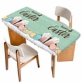 thumbnail image 1 of Happy Easter Table Cloths for 3 Foot Rectangle Tables, Colorful Spring Eggs Green Wooden Patio Waterproof Elastic Fitted Tablecloths, Washable Rectangular Table Cover for Camping, 1 of 8