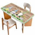 thumbnail image 1 of Happy Easter Table Cloths for 3 Foot Rectangle Tables, Gnomes Rabbit Flowers Green Check Wooden Patio Waterproof Elastic Fitted Tablecloths, Washable Rectangular Table Cover for Camping, 1 of 8