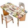 thumbnail image 1 of Happy Easter Table Cloths for 3 Foot Rectangle Tables, Rabbit Eggs Spring Flowers Butterfly Striped Patio Waterproof Elastic Fitted Tablecloths, Washable Rectangular Table Cover for Camping, 1 of 8