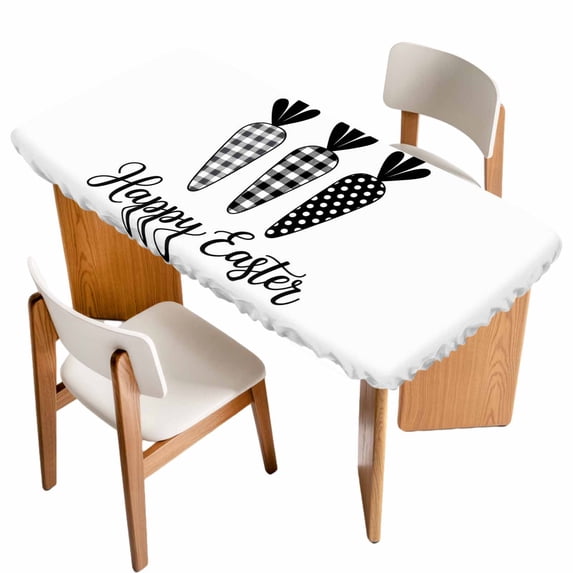 Happy Easter Table Cloths for 3 Foot Rectangle Tables, Spring Carrots Country Black and White Plaid Patio Waterproof Elastic Fitted Tablecloths, Washable Rectangular Table Cover for Camping