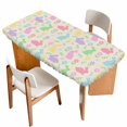 thumbnail image 1 of Happy Easter Table Cloths for 3 Foot Rectangle Tables, Spring Colorful Bunny Floral Rustic Burlap Patio Waterproof Elastic Fitted Tablecloths, Washable Rectangular Table Cover for Camping, 1 of 8