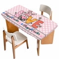 thumbnail image 1 of Happy Easter Table Cloths for 3 Foot Rectangle Tables, Spring Gnomes Rabbits Eggs Love Flowers Pink Patio Waterproof Elastic Fitted Tablecloths, Washable Rectangular Table Cover for Camping, 1 of 8