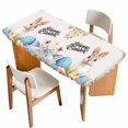 thumbnail image 1 of Happy Easter Table Cloths for 3 Foot Rectangle Tables, Spring Watercolor Bunny Eggs Flowers Beige Patio Waterproof Elastic Fitted Tablecloths, Washable Rectangular Table Cover for Camping, 1 of 8