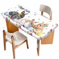 thumbnail image 1 of Happy Easter Table Cloths for 4 Foot Rectangle Tables, Cute Rabbits Eggs Daisy Flowers Plants Watercolor Patio Waterproof Elastic Fitted Tablecloths, Washable Rectangular Table Cover for Camping, 1 of 8