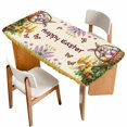 thumbnail image 1 of Happy Easter Table Cloths for 4 Foot Rectangle Tables, Rabbit Eggs Spring Mushrooms Flowers Yellow Patio Waterproof Elastic Fitted Tablecloths, Washable Rectangular Table Cover for Camping, 1 of 8