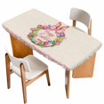 thumbnail image 1 of Happy Easter Table Cloths for 4 Foot Rectangle Tables, Rabbits Bows Spring Tulips Eggs Retro Patio Waterproof Elastic Fitted Tablecloths, Washable Rectangular Table Cover for Camping, 1 of 8