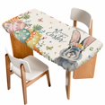 thumbnail image 1 of Happy Easter Table Cloths for 4 Foot Rectangle Tables, Spring Bunny Easter Eggs Floral Beige Burlap Patio Waterproof Elastic Fitted Tablecloths, Washable Rectangular Table Cover for Camping, 1 of 8