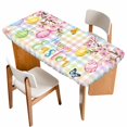 thumbnail image 1 of Happy Easter Table Cloths for 4 Foot Rectangle Tables, Spring Colorful Eggs Butterfly Plaid Checkered Patio Waterproof Elastic Fitted Tablecloths, Washable Rectangular Table Cover for Camping, 1 of 8