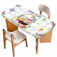 thumbnail image 1 of Happy Easter Table Cloths for 4 Foot Rectangle Tables, Spring Daisy Eggs Leaves Butterfly Colorful Plaid Patio Waterproof Elastic Fitted Tablecloths, Washable Rectangular Table Cover for Camping, 1 of 8