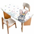 thumbnail image 1 of Happy Easter Table Cloths for 4 Foot Rectangle Tables, Spring Rabbits Polka Dots Watercolor Patio Waterproof Elastic Fitted Tablecloths, Washable Rectangular Table Cover for Camping, 1 of 8