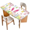 thumbnail image 1 of Happy Easter Table Cloths for 4 Foot Rectangle Tables, Spring Watercolor Bunny Eggs Flower Branch Patio Waterproof Elastic Fitted Tablecloths, Washable Rectangular Table Cover for Camping, 1 of 8