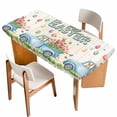thumbnail image 1 of Happy Easter Table Cloths for 4 Foot Rectangle Tables, Watercolor Floral Truck Eggs Rabbits Spring Beige Patio Waterproof Elastic Fitted Tablecloths, Washable Rectangular Table Cover for Camping, 1 of 8