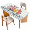 thumbnail image 1 of Happy Easter Table Cloths for 4 Foot Rectangle Tables, Watercolor Gnomes Rabbits Eggs Love Green Plaid Patio Waterproof Elastic Fitted Tablecloths, Washable Rectangular Table Cover for Camping, 1 of 8