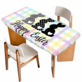 thumbnail image 1 of Happy Easter Table Cloths for 5 Foot Rectangle Tables, Black White Polka Dots Rabbits Colorful Plaid Patio Waterproof Elastic Fitted Tablecloths, Washable Rectangular Table Cover for Camping, 1 of 8