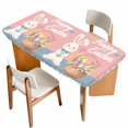 thumbnail image 1 of Happy Easter Table Cloths for 5 Foot Rectangle Tables, Cute Bunny Colorful Eggs Spring Flowers Pink Blue Patio Waterproof Elastic Fitted Tablecloths, Washable Rectangular Table Cover for Camping, 1 of 8