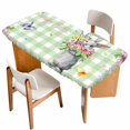 thumbnail image 1 of Happy Easter Table Cloths for 5 Foot Rectangle Tables, Cute Bunny Spring Flowers Butterfly Green Plaid Patio Waterproof Elastic Fitted Tablecloths, Washable Rectangular Table Cover for Camping, 1 of 8