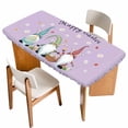 thumbnail image 1 of Happy Easter Table Cloths for 5 Foot Rectangle Tables, Cute Gnomes Eggs Spring Daisy Flowers Purple Patio Waterproof Elastic Fitted Tablecloths, Washable Rectangular Table Cover for Camping, 1 of 8