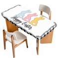 thumbnail image 1 of Happy Easter Table Cloths for 5 Foot Rectangle Tables, Cute Lovely Colorful Rabbits Black White Plaid Patio Waterproof Elastic Fitted Tablecloths, Washable Rectangular Table Cover for Camping, 1 of 8