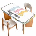 thumbnail image 1 of Happy Easter Table Cloths for 5 Foot Rectangle Tables, Cute Lovely Colorful Rabbits Silhouette Eggs Patio Waterproof Elastic Fitted Tablecloths, Washable Rectangular Table Cover for Camping, 1 of 8