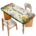 thumbnail image 1 of Happy Easter Table Cloths for 5 Foot Rectangle Tables, Rabbit Eggs Spring Mushrooms Botanical Green Plaid Patio Waterproof Elastic Fitted Tablecloths, Washable Rectangular Table Cover for Camping, 1 of 8