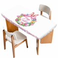 thumbnail image 1 of Happy Easter Table Cloths for 5 Foot Rectangle Tables, Rabbits Bows Spring Tulips Eggs Pastoral Patio Waterproof Elastic Fitted Tablecloths, Washable Rectangular Table Cover for Camping, 1 of 8
