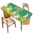 thumbnail image 1 of Happy Easter Table Cloths for 5 Foot Rectangle Tables, Rabbits Eggs Spring Daisy Floral Grass Green Patio Waterproof Elastic Fitted Tablecloths, Washable Rectangular Table Cover for Camping, 1 of 8