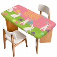 thumbnail image 1 of Happy Easter Table Cloths for 5 Foot Rectangle Tables, Rabbits Eggs Spring Daisy Floral Grass Pink Patio Waterproof Elastic Fitted Tablecloths, Washable Rectangular Table Cover for Camping, 1 of 8