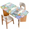 thumbnail image 1 of Happy Easter Table Cloths for 5 Foot Rectangle Tables, Spring Bunny Colorful Eggs Wooden Grain Patio Waterproof Elastic Fitted Tablecloths, Washable Rectangular Table Cover for Camping, 1 of 8