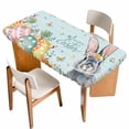 thumbnail image 1 of Happy Easter Table Cloths for 5 Foot Rectangle Tables, Spring Bunny Easter Eggs Floral Teal Wood Patio Waterproof Elastic Fitted Tablecloths, Washable Rectangular Table Cover for Camping, 1 of 8