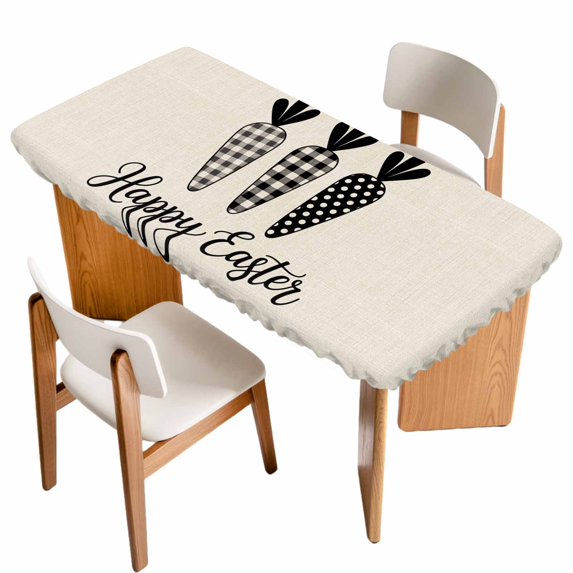 Happy Easter Table Cloths for 6 Foot Rectangle Tables, Black Plaid Carrots Spring Country Beige Patio Waterproof Elastic Fitted Tablecloths, Washable Rectangular Table Cover for Camping