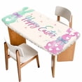 thumbnail image 1 of Happy Easter Table Cloths for 6 Foot Rectangle Tables, Colorful Bunny Love Heart Rabbits Retro Pink Patio Waterproof Elastic Fitted Tablecloths, Washable Rectangular Table Cover for Camping, 1 of 8
