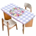 thumbnail image 1 of Happy Easter Table Cloths for 6 Foot Rectangle Tables, Colorful Eggs Flowers Butterfly Purple Plaid Patio Waterproof Elastic Fitted Tablecloths, Washable Rectangular Table Cover for Camping, 1 of 8