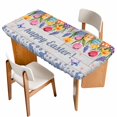 thumbnail image 1 of Happy Easter Table Cloths for 6 Foot Rectangle Tables, Colorful Eggs Spring Tulips Flowers Farm Wooden Patio Waterproof Elastic Fitted Tablecloths, Washable Rectangular Table Cover for Camping, 1 of 8