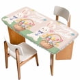 thumbnail image 1 of Happy Easter Table Cloths for 6 Foot Rectangle Tables, Cute Bunny Colorful Eggs Spring Flowers Green Patio Waterproof Elastic Fitted Tablecloths, Washable Rectangular Table Cover for Camping, 1 of 8