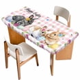 thumbnail image 1 of Happy Easter Table Cloths for 6 Foot Rectangle Tables, Cute Rabbits Daisy Flowers Leaves Eggs Pink Plaid Patio Waterproof Elastic Fitted Tablecloths, Washable Rectangular Table Cover for Camping, 1 of 8