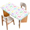 thumbnail image 1 of Happy Easter Table Cloths for 6 Foot Rectangle Tables, Spring Colorful Bunny Floral Watercolor Patio Waterproof Elastic Fitted Tablecloths, Washable Rectangular Table Cover for Camping, 1 of 8