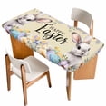thumbnail image 1 of Happy Easter Table Cloths for 6 Foot Rectangle Tables, Spring Grey Bunny Colorful Eggs Flower Brown Patio Waterproof Elastic Fitted Tablecloths, Washable Rectangular Table Cover for Camping, 1 of 8