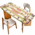 thumbnail image 1 of Happy Easter Table Cloths for 8 Foot Rectangle Tables, Bunny Eggs Spring Flowers Butterfly Striped Patio Waterproof Elastic Fitted Tablecloths, Washable Rectangular Table Cover for Camping, 1 of 8