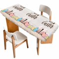 thumbnail image 1 of Happy Easter Table Cloths for 8 Foot Rectangle Tables, Colorful Spring Eggs Beige Wooden Patio Waterproof Elastic Fitted Tablecloths, Washable Rectangular Table Cover for Camping, 1 of 8