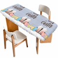 thumbnail image 1 of Happy Easter Table Cloths for 8 Foot Rectangle Tables, Colorful Spring Eggs Haze Blue Wooden Patio Waterproof Elastic Fitted Tablecloths, Washable Rectangular Table Cover for Camping, 1 of 8