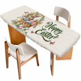 thumbnail image 1 of Happy Easter Table Cloths for 8 Foot Rectangle Tables, Cute Rabbits Flowers Eggs Butterflies Beige Patio Waterproof Elastic Fitted Tablecloths, Washable Rectangular Table Cover for Camping, 1 of 8