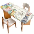 thumbnail image 1 of Happy Easter Table Cloths for 8 Foot Rectangle Tables, Spring Bunny Easter Eggs Floral Beige Wood Patio Waterproof Elastic Fitted Tablecloths, Washable Rectangular Table Cover for Camping, 1 of 8