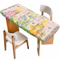 thumbnail image 1 of Happy Easter Table Cloths for 8 Foot Rectangle Tables, Spring Gnomes Duck Floral Eggs Pink Plaid Patio Waterproof Elastic Fitted Tablecloths, Washable Rectangular Table Cover for Camping, 1 of 8