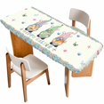 thumbnail image 1 of Happy Easter Table Cloths for 8 Foot Rectangle Tables, Spring Gnomes Rabbit Eggs Floral Lattice Patio Waterproof Elastic Fitted Tablecloths, Washable Rectangular Table Cover for Camping, 1 of 8